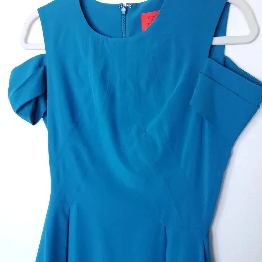 Z Spoke Zac Posen Dress Womens Size 4 Blue Cold Shoulder Fit And Flare NWT - Picture 8 of 16